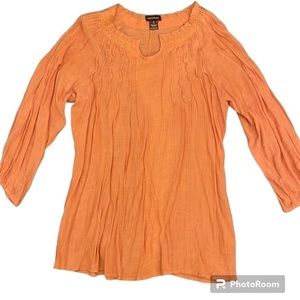 MULITPLES Orange Long sleeve Tunic Tank Top Keyhole Neckline Size Medium‎